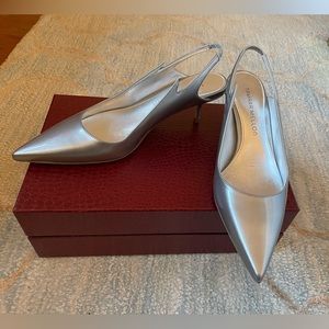 NIB Tamara Mellon Flare Argento Silver Patent Leather Heels  (Size 35.5)